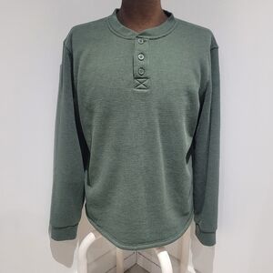 BC Clothing Co Waffle Knit Thermal Fleece Lined Henley Medium Green Casual Warm